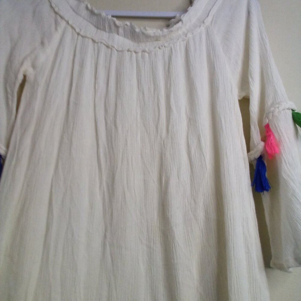 True Destiny Dress Women M Short Boho Feminine Colorful Tassels Cream - Picture 9 of 16
